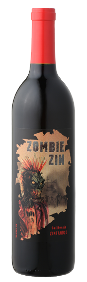 festive wine bottle with zombie for halloween