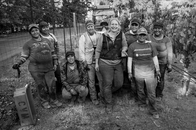 Winemaker Jennifer Higgins, center, with the 2014 Lambert Bridge harvest crew