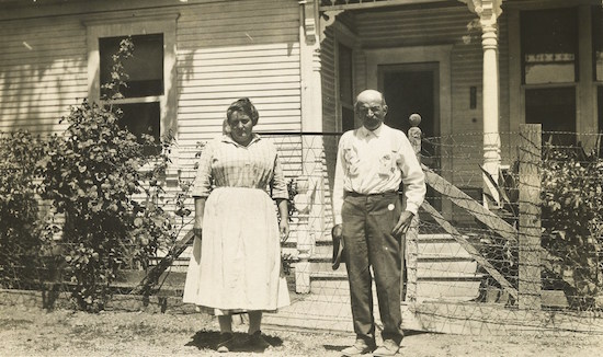 Edoardo and Angela, founders of Seghesio Family Vineyards stand in front of the Sonoma County home they purchased in 1895.